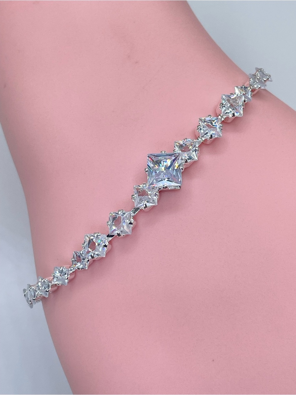 Swarovski Crystal Elements White Princess Cut Crystal Tennis Bracelet Bridal